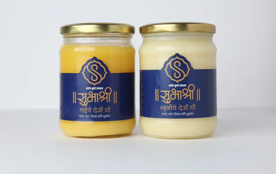 Cow ghee and buffalo ghee jars side by side